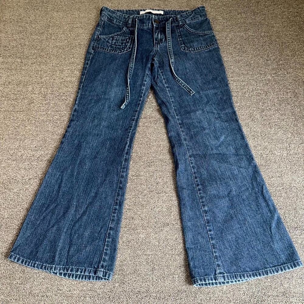 Y2K Old Navy Jeans Womens 2 Blue Denim Medium Wash Low Rise Pockets Drawstring